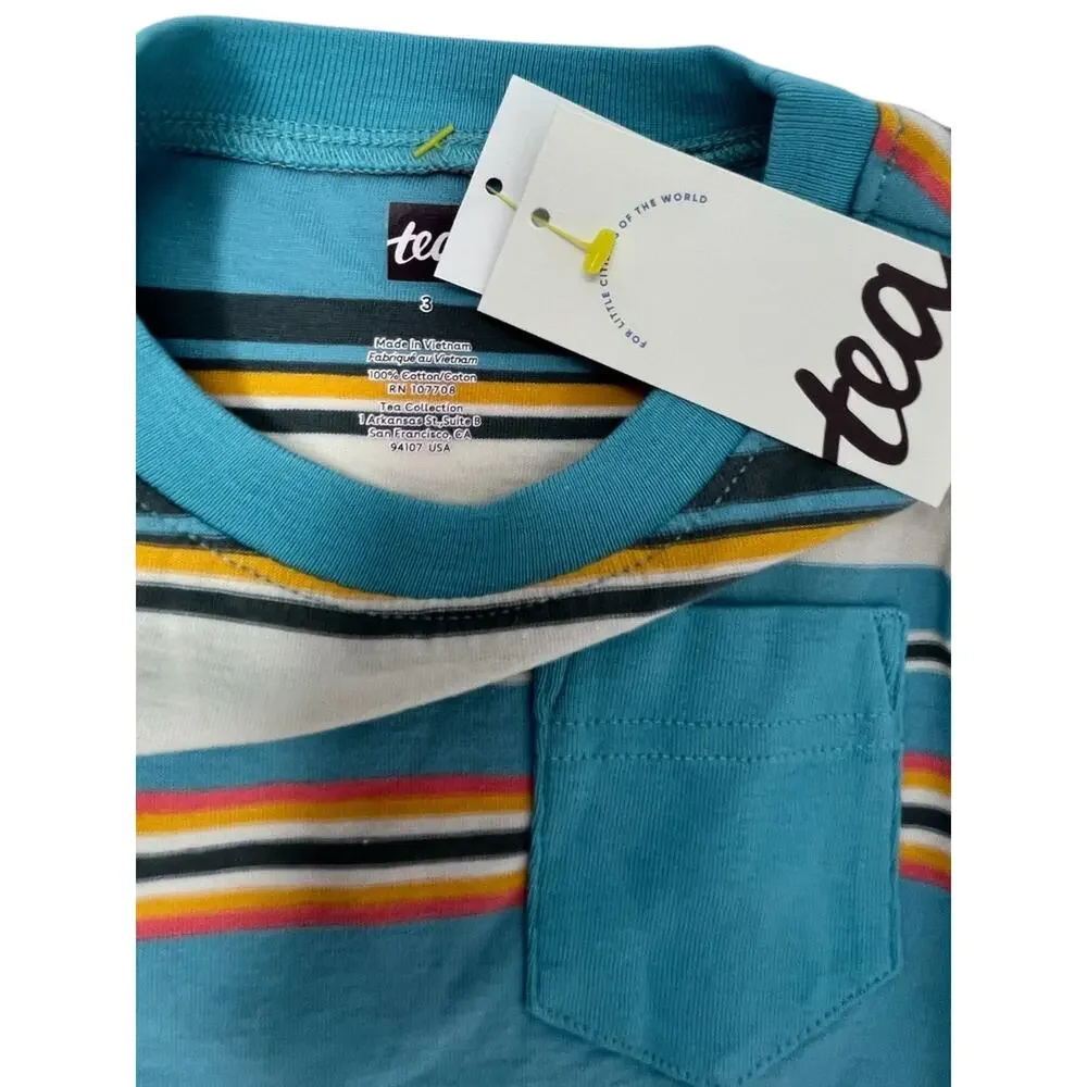 Tea Collection Striped Pocket Tee | 100% Cotton Jersey | Short Sleeve | NWT